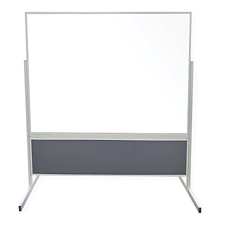 Ghent Double-Sided Magnetic Porcelain Whiteboard/Vinyl Tack-Board, 72"H x 72"W, Aluminum Frame, White/Silver
