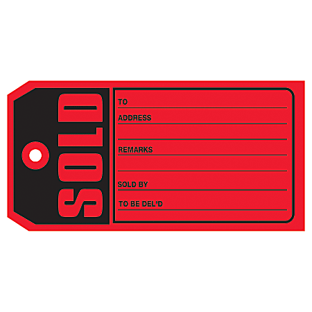 Red w/Slit Sold Tags 13pt Tag Stock Box of 1,000  2 3/8 x 4 3/4 
