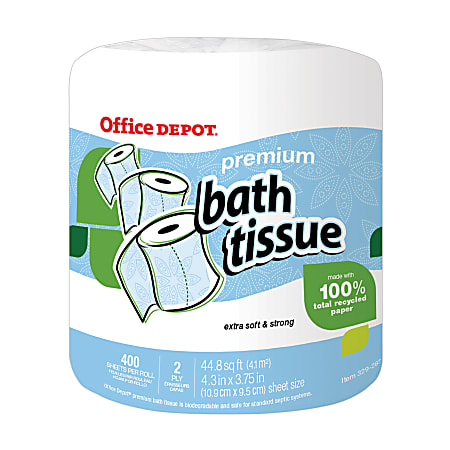 Office Depot® Brand 100% Recycled Premium Bathroom Tissue, 400 Sheets Per Roll, Case Of 80 Rolls