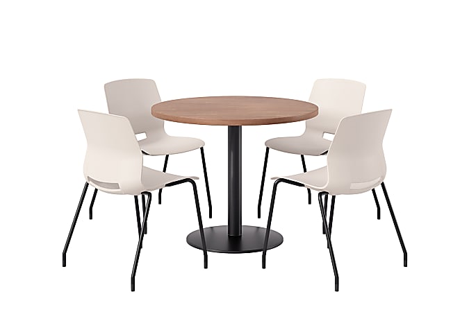 KFI Studios Midtown Pedestal Round Standard Height Table Set With Imme Armless Chairs, 31-3/4”H x 22”W x 19-3/4”D, River Cherry Top/Black Base/Moonbeam Chairs