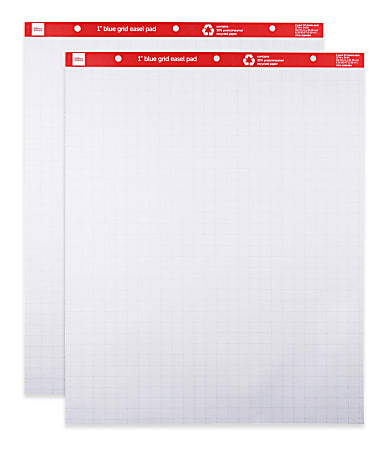 Office Depot® Brand Easel Pads, 27" x 34", 1" Blue Grid, 50 Sheets, 30% Recycled, Pack Of 2