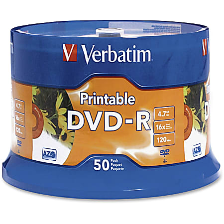 Verbatim® K44547 White Inkjet-Printable DVD-R Discs, Spindle Of