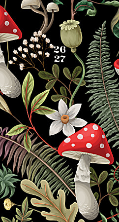 2026-2027 Willow Creek Press 2-Year Monthly Checkbook/Calendar, 3-1/2" x 6-1/2", Forest Mushroom, January 2026 To December 2027, 56561