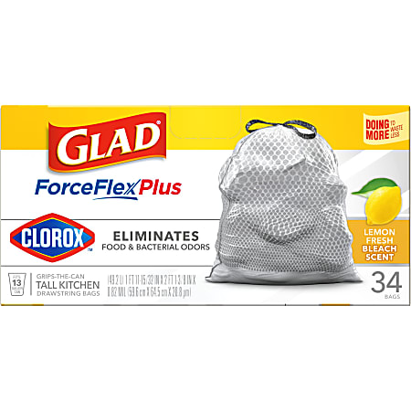 Glad ForceFlexPlus Tall Kitchen Drawstring Trash Bags - 13 Gallon, Fresh Clean 20 Count