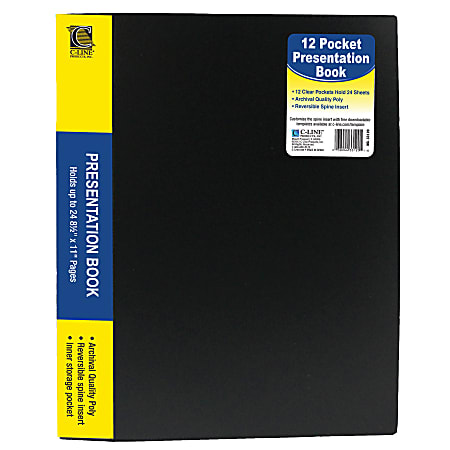 C-Line® Bound Sheet Protector Presentation Book, 12 Pockets, 8 1/2" x 11", Black, Pack Of 6