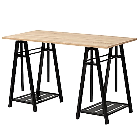Baxton Studio Modern Industrial 48"W Height-Adjustable Desk, Ash Walnut/Black