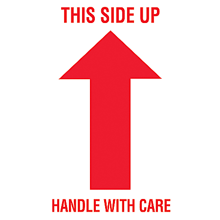 Tape Logic® Preprinted Shipping Labels, DL1050, Arrow With "This Side Up Handle With Care", 3" x 5", Red/White, Roll Of 500