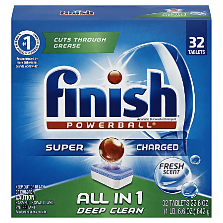 Finish Powerball Dishwasher Detergent Tabs Fresh Scent Box Of 32 Tabs -  Office Depot