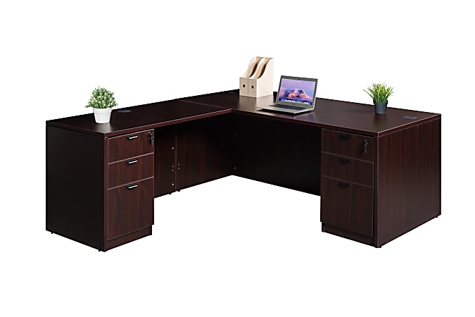 Boss Office Products Holland Series 71"W Executive L-Shaped Corner Desk With 2 File Storage Pedestals, Mahogany