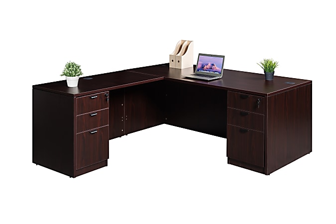 Boss Office Products Holland Series 71 W Executive L Shaped Corner Desk With 2 File Storage Pedestals Mahogany