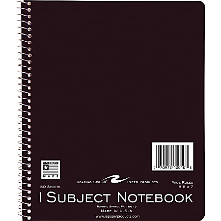 Roaring Spring 1-Subject Spiralbound Notebook, 7" x 8 1/2", Wide Ruled, 50 Sheets, Assorted Colors (No Color Choice)
