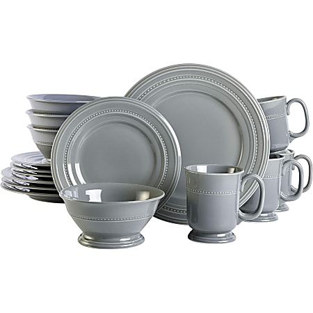 Gibson Elite Barberware 16-Piece Fine Ceramic Dinnerware Set, Gray