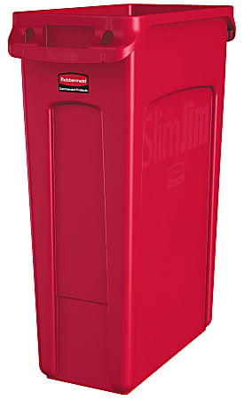 Rubbermaid® Slim Jim Rectangular Polyethylene Vented Waste Receptacle, 23 Gallons, Red