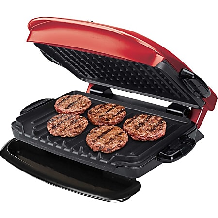 George Foreman 5 Serving Removable Plate Grill 84 Sq. inch. Cooking Area  Red - Office Depot
