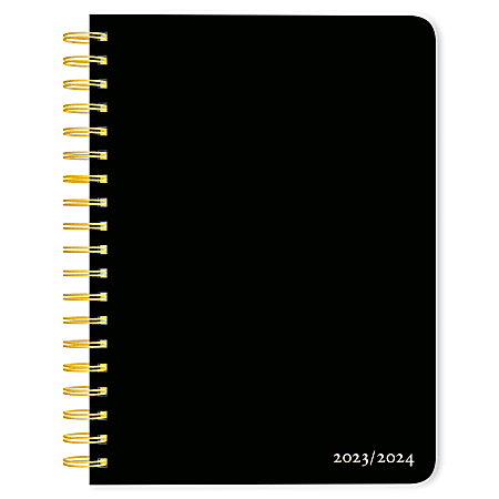 2023-2024 Plato Weekly/Monthly 18-Month Desk Planner, 6" x 7-3/4", Black Solid, July to December