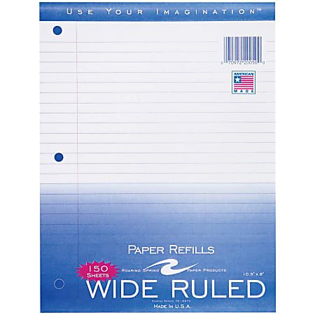 Roaring Spring Wide-Ruled Filler Paper, 8" x 10 1/2", 15 Lb, White, Pack Of 150 Sheets