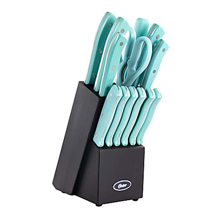 Oster Evansville 14 Piece Stainless Steel Cutlery Set in Light Blue