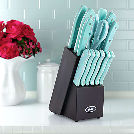 Knife Block Set Teal, Kitchen Knife Set with Block, 14 Pieces Stainless  Steel