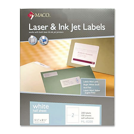 MACO® White Inkjet All-Purpose Shipping Labels, MML-0200, 5 1/2" x 8 1/2", Pack Of 200