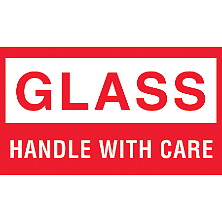 Tape Logic® Preprinted Shipping Labels, DL1060, "Glass™Handle With Care", 5" x 3", Red/White, Roll Of 500