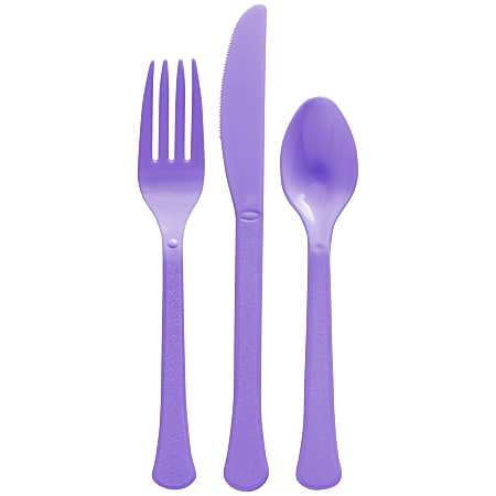 Amscan Boxed Heavyweight Cutlery Assortment, New Purple, 200 Utensils Per Pack, Case Of 2 Packs