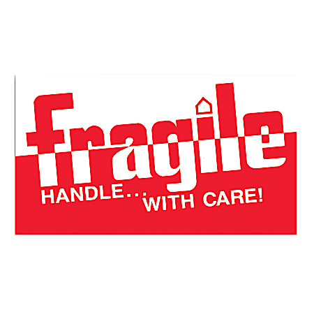 Tape Logic® Preprinted Shipping Labels, DL1160, "Fragile Handle With Care", 5" x 3", Red/White, Roll Of 500