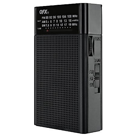 QFX Pocket R-35 Mono 3-Band Radio, 4-3/4"H x 2-3/4"W x 1-1/2"D, Black