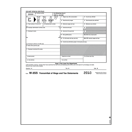 W3 Transmittal Of Income, Copy 1 For American Samoa, Virgin Islands And Guam 30% Recycled Laser Forms, Pack Of 50