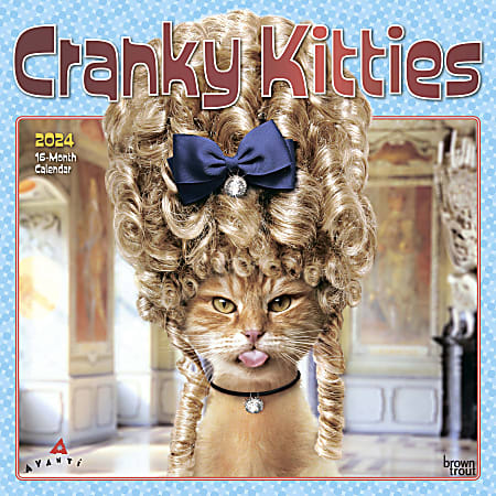 2024 BrownTrout Monthly Square Wall Calendar, 12" x 12", Avanti Cranky Kitties, January to December