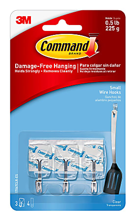 3M™ Command™ Utensil Removable Plastic Hooks, Small, Clear, Pack Of 3