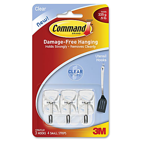 Command Small Clear Utensil Hooks 3 Command Hooks 4 Command Strips Damage  Free White - ODP Business Solutions