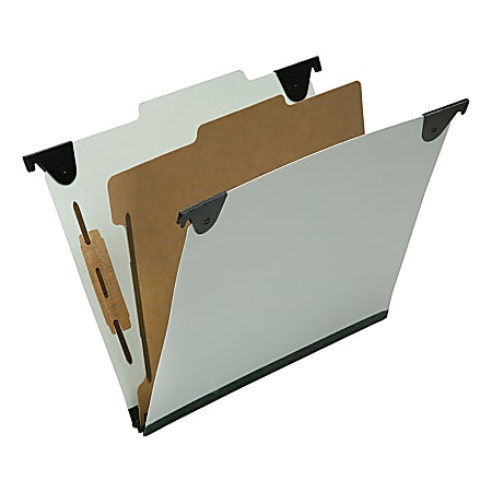 SKILCRAFT 2/5 Tab Cut Letter  Hanging Folder - 1" Folder Capacity - 8 1/2" x 11" - Right of Center Tab Position - 1 Divider(s) - Pressboard, Kraft, Fiber - Light Green - 10 / Box