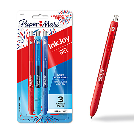 Paper Mate® InkJoy® Pens, Gel Pens, Medium Point (0.7mm), Assorted, 3 Count, USA 250th Anniversary Edition