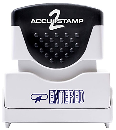 AccuStamp2 Entered Stamp, Shutter Pre-Inked One-Color ENTERED&nbsp;Stamp, &nbsp; 1/2" x 1 5/8" Impression, Blue Ink