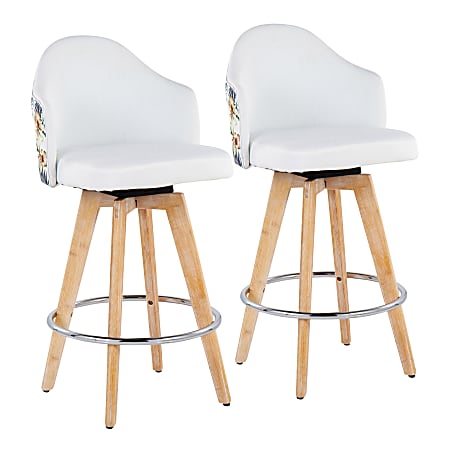 LumiSource Ahoy Floral Counter Stools, Natural/White, Set Of 2 Stools