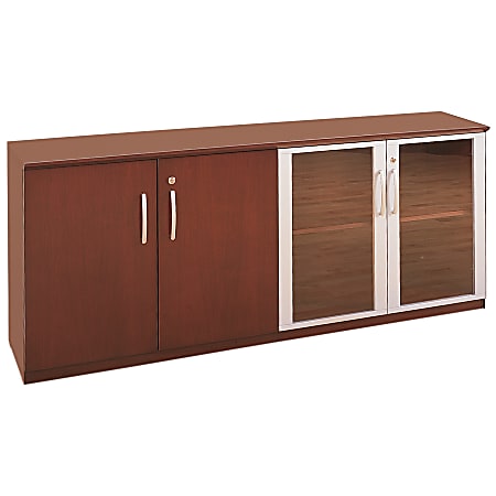 Mayline® Group Napoli Low-Wall Cabinet With Wood/Glass Doors, 29 1/2"H x 72"W x 19"D, Sierra Cherry