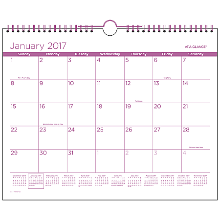 AT-A-GLANCE® Monthly Wall Calendar, 15" x 12", 30% Recycled, White, January to December 2017