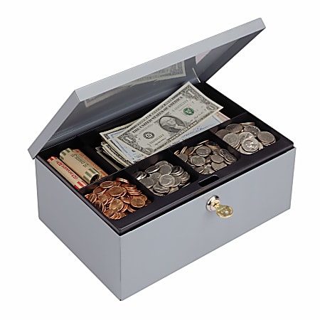 STEELMASTER® Cash Box with Security Lock, 7 Compartments, Gray