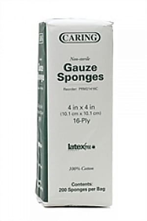 Medline Caring Woven Nonsterile Gauze Sponges, 4" x 4", White, 200 Sponges Per Sleeve, Case Of 10 Sleeves