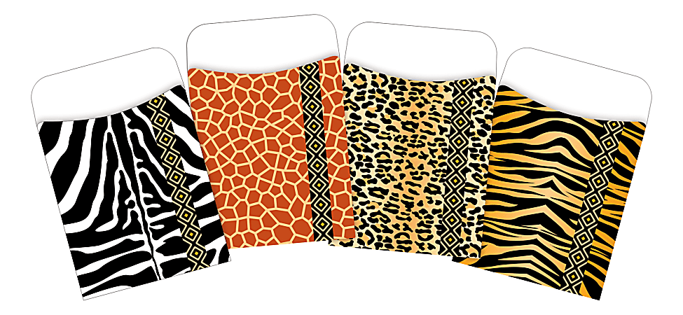 Barker Creek Africa Safari Library Pocket Sets, 3-1/2" x 5-1/8", Assorted Colors, Pack Of 4 Sets