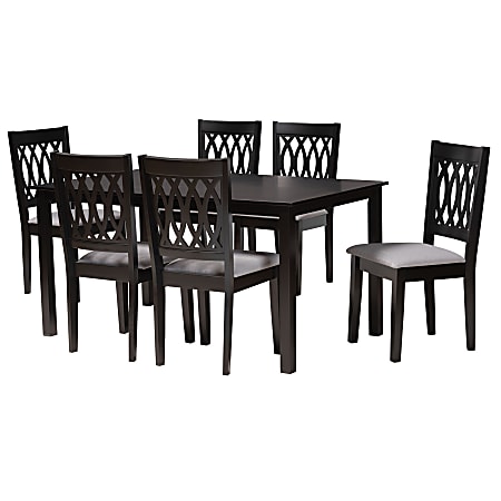 Baxton Studio Florencia Modern 7-Piece Dining Set, 29-3/16”H x 59-1/16”W x 35-7/16”D, Gray/Espresso Brown