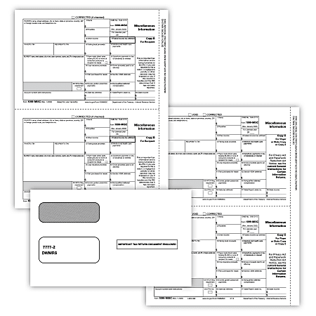 ComplyRight® 1099-MISC Tax Forms Set, 3-Part, 3-Up, Copies B/C/2 (Recipient Copy Only), Laser, 8-1/2" x 11", Pack Of 25 Forms And Envelopes