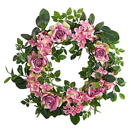 Nearly Natural Hydrangea and Rose 22”H Artificial Wreath,