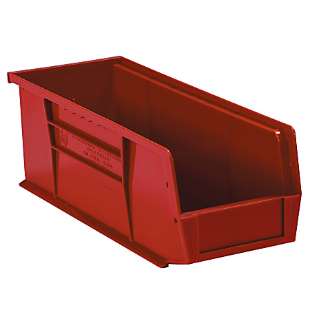 Partners Brand Plastic Stack & Hang Bin Boxes, Small Size, 14 3/4" x 5 1/2" x 5", Red, Pack Of 12