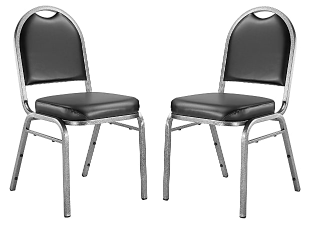 National Public Seating Dome-Back Stacking Banquet Chairs, Vinyl, Panther Black/Silvervein, Set Of 2
