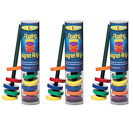 Dowling Magnets® Floating Magnet Rings, Assorted Colors, Grade 3 to 12, 6 Rings Per Pack, Set Of 3 Packs