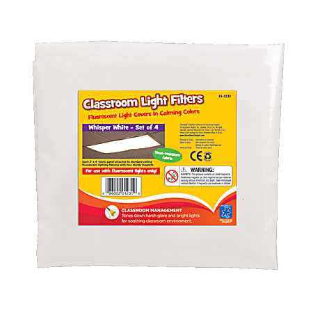 Educational Insights® Classroom Fluorescent Light Filters, 36" x 24", Whisper White, Pack Of 4