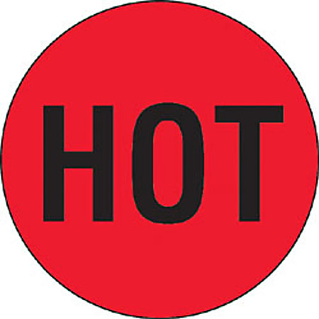 Tape Logic® Preprinted Shipping Labels, DL1730, "Hot", 2" Circle, Red/Black, Roll Of 500