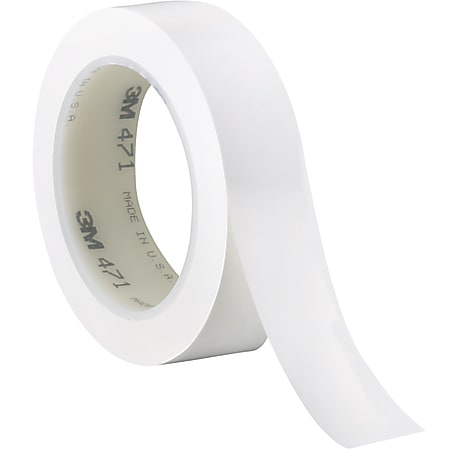 3M™ 471 Vinyl Tape, 3" Core, 1" x 36 Yd., White, Case Of 36