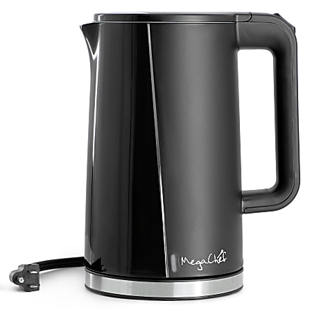 MegaChef 1.7 Quart Double Wall Stainless Steel Electric Tea Kettle in Black